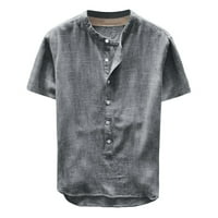 Muška majica Ležerne prilike Slabene labave FIT Ljetni gumb Posteljina i pamučne majice kratkih rukava