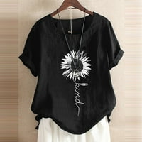 Ljetni vrhovi za žene modni suncokret za ispis kratkih rukava O-izrez ženske majice