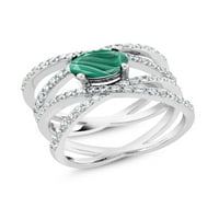 Gem Stone King 2. CT ovalni zeleni malahitni sterling srebrni prsten