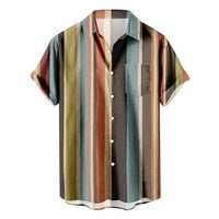 Košulje za muškarce Havajski print Striped gumb dolje rever majica kratkih rukava