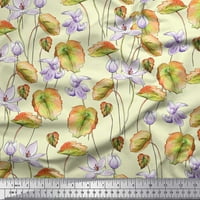 Soimoi Blue Rayon Crep tkanina od lišća i ljubičasta cvjetna otisnuta tkanina od dvorišta široka