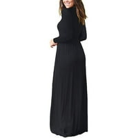 plus veličina haljina za žene, ležerni dugi rukav čvrsti punjivo povlačenje Džepke Džepne haljine crne s