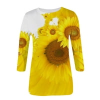 Ženska posada vrata leptira cvjetna majica kratkih rukava Casual Tops bluza, žuta l