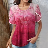 Ženska gradijentna gradijentna gradijentna boja Ispis nepravilna casual majica Raglan majica s kratkim