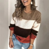Ženski džemper s dugim rukavima Boja blok prugasti V izrez Plint Jumper vrhovi labavi gornji odjeća