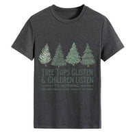 Clearsance Božićne majice za žene Xmas Tree Okrugli vrat Majica Top kratkih rukava Casual Graphic Print