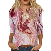 Bazyrey ženske dugih rukava plus veličina V-izrez casual majica Grafički print Tunic Tops Pink, XL