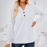 TOQOT tipka dolje majice za žene - dugih rukava labav čvrsta boja V-izrez Tunic Bluze Ležerne prilike