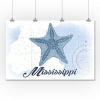 Mississippi - Starfish - Plava - Primorska ikona - Lintna Press Artwork