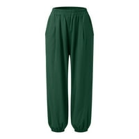 Zelene nove proljeće i ljetne ženske pamučne posteljine čvrste boje casual hlače džep elastični struk