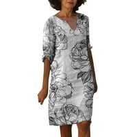 Ljetne haljine za žene Retro cvjetni print V vrat pamuk posteljina srednje dužine srednje rukave maxi