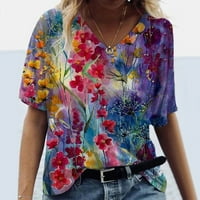 Yueulianxi Ženska rukava kratka bluza vrhovi TEE V izrezana majica veličine plus ženska bluza