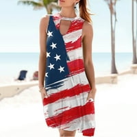 Ženska halter izrez američka zastava ljetna haljina casual sandress s džepovima
