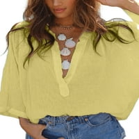 Glonme Dame Bluze Solid Color Tops V izrez Košulje za odmor Loose Tunic Majica Comfy rukava žuta 3xl