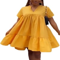 Luxplum dame Ljeto plaža Sunduress Solid Boja kratka haljina rukave mini haljine seksi zabava žuta l
