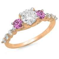 1. Carat 18k Rose Gold Round Pink Sapphire & White Diamond Dame Bridal Kamen zaručnički prsten CT
