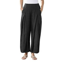 Ženska elastična visoka struka široke lounge hlače palazzo pamučne posteljine casual joga plaže pantalone