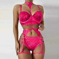 Kakina s čišćenja Žene Solid Boja Bralette Panty Strappy Cracy Embory donje rublje set Hot Pink, XXL