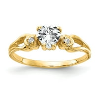 Čvrsta 14k žuto zlato srce kubični cirkonijski CZ dijamantski angažman prsten veličine 6.5