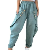 Žene pune duljine hlače Čvrsto povremene zabave za slobodno vrijeme CoverAll sa džepovima pantalone dugih pantnih pantalona Radne hlače za žene ured, plava, xxl