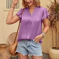 Bazyrey ženske vrhove kratkih rukava V-izrez Bluza ženske ležerne ljetne košulje tunika Purple XL