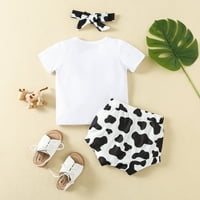 Dječja dječja dječja dječja odjeća Kratki rukavi slovo na vrhu crtane krave kratke hlače sa trake za glavu