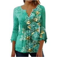 Ženski vrhovi Ljetni casual s kratkih rukava V-izrez labavi mahune majice zelene s